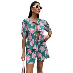 Costum din Poplin cu Model Floral și Noduri Frontale a fost adăugat la favorite!