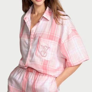 Set de camasa cu maneca scurta si pantaloni scurti in carouri, VS