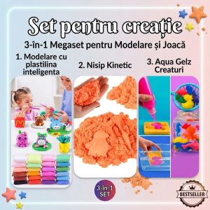 Set Creativ pentru Copii – Nisip Kinetic 1 kg + Apă Magică + Plastilină Inteligentă Super Light Clay a fost adăugat la favorite!